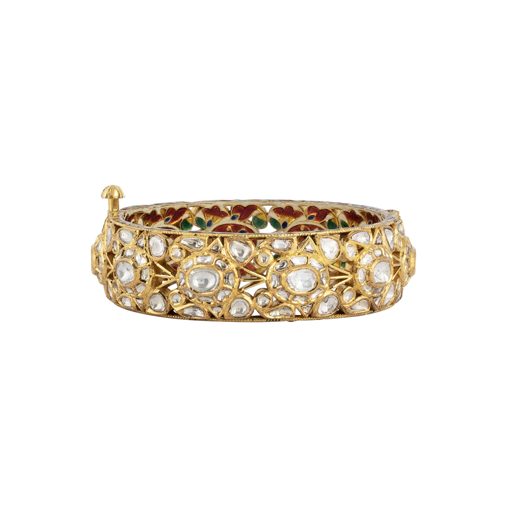 Traditional Gold Bangle with Polki & Meenakari Work at the back